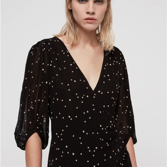 ALLSAINTS Gracie Nala Embroidered Tie-Waist Dress size 0 - Picture 3 of 12